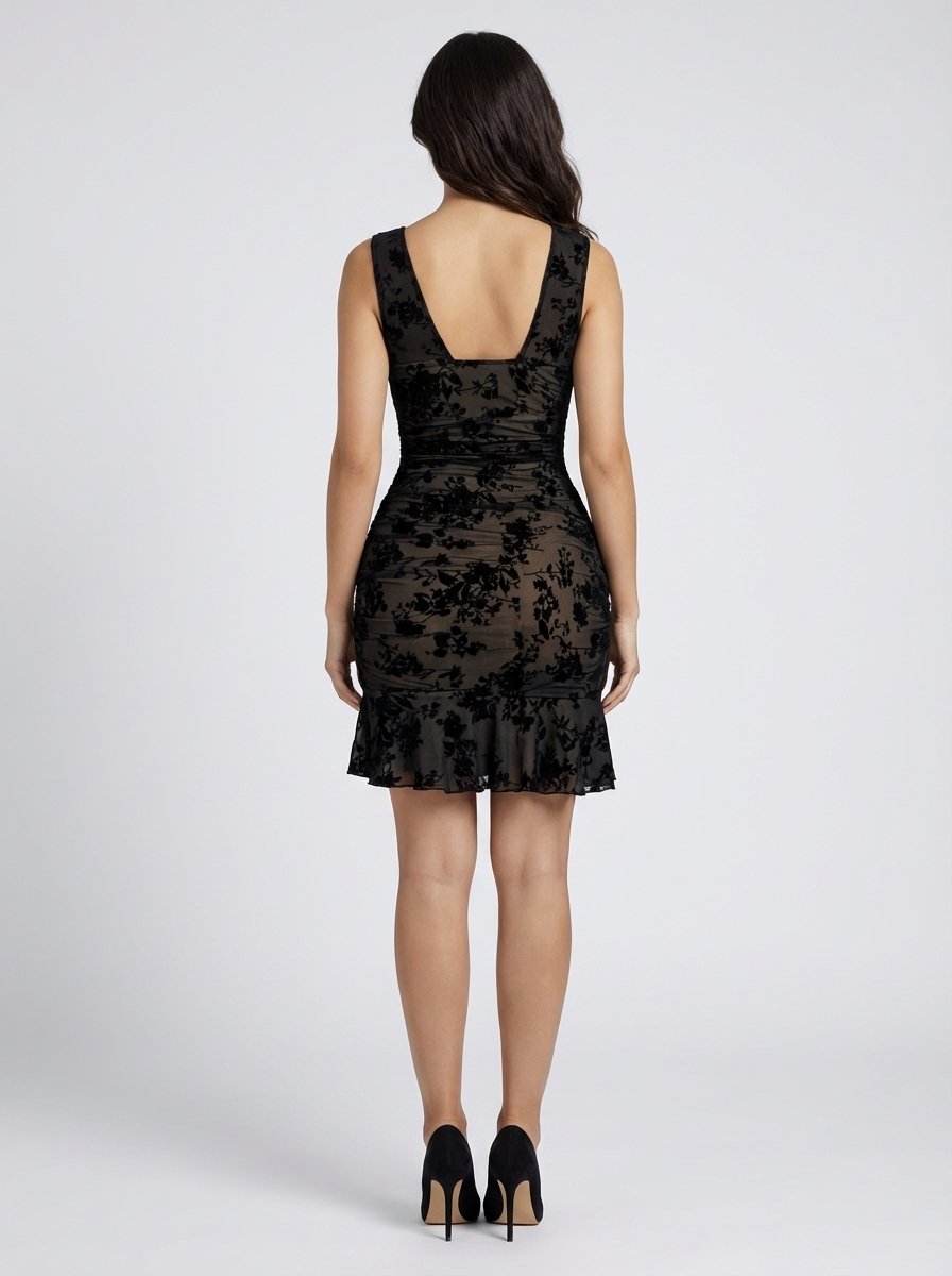 Velvet Sleeveless Mini Black Dress for Women – V Neck Slim Fit - Image 2